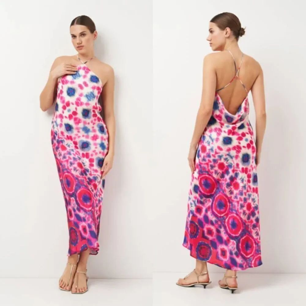 Zara Printed Halter Dress M NWT